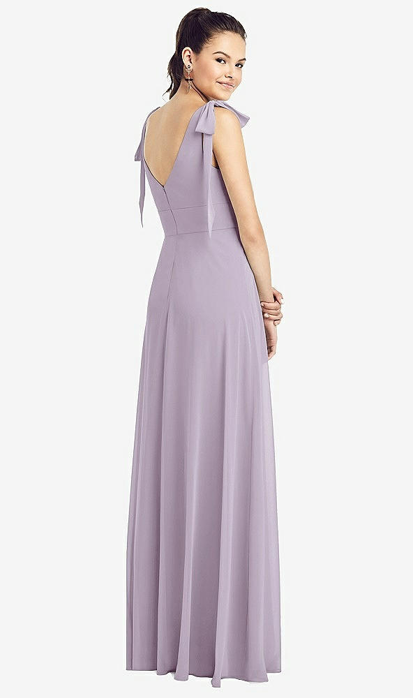Back View - Lilac Haze Bow-Shoulder V-Back Chiffon Gown with Front Slit