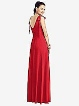 Rear View Thumbnail - Parisian Red Bow-Shoulder V-Back Chiffon Gown with Front Slit