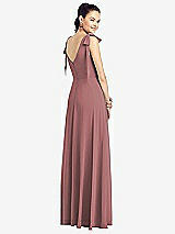 Rear View Thumbnail - Rosewood Bow-Shoulder V-Back Chiffon Gown with Front Slit