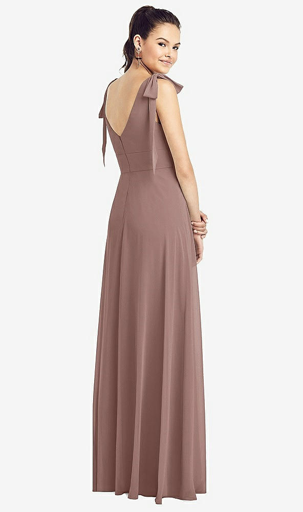 Back View - Sienna Bow-Shoulder V-Back Chiffon Gown with Front Slit