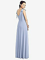 Rear View Thumbnail - Sky Blue Bow-Shoulder V-Back Chiffon Gown with Front Slit