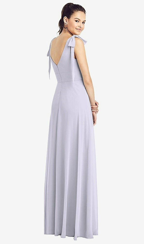 Back View - Silver Dove Bow-Shoulder V-Back Chiffon Gown with Front Slit