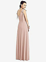 Rear View Thumbnail - Toasted Sugar Bow-Shoulder V-Back Chiffon Gown with Front Slit