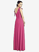 Rear View Thumbnail - Tea Rose Bow-Shoulder V-Back Chiffon Gown with Front Slit