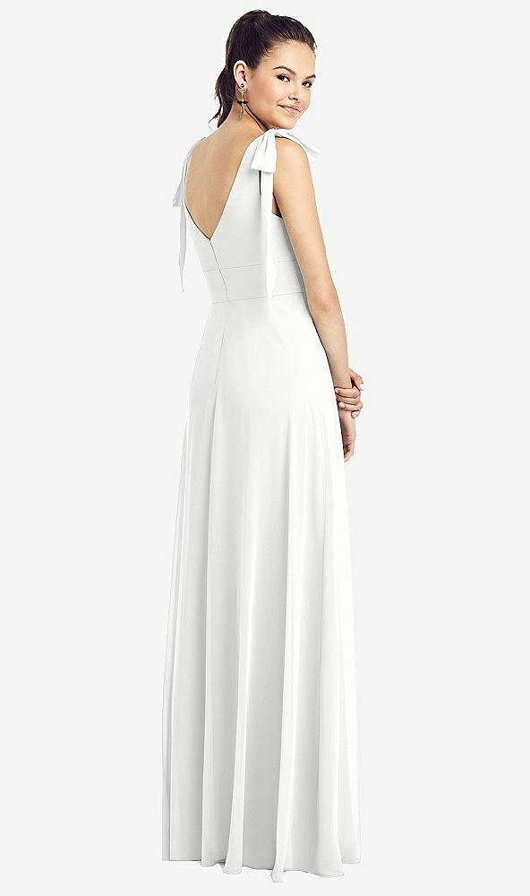 Back View - White Bow-Shoulder V-Back Chiffon Gown with Front Slit