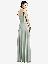 Rear View Thumbnail - Willow Green Bow-Shoulder V-Back Chiffon Gown with Front Slit