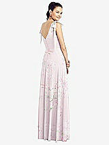 Rear View Thumbnail - Watercolor Print Bow-Shoulder V-Back Chiffon Gown with Front Slit
