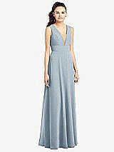 Front View Thumbnail - Mist & Light Nude Adjustable Strap Illusion Neck Chiffon Gown