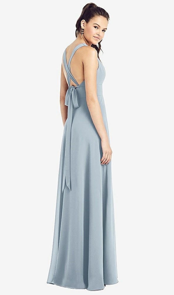 Back View - Mist & Light Nude Adjustable Strap Illusion Neck Chiffon Gown