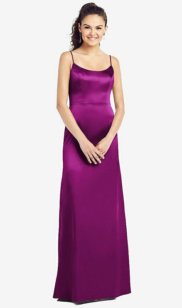 Front View - Persian Plum Slim Spaghetti Strap V-Back Trumpet Gown