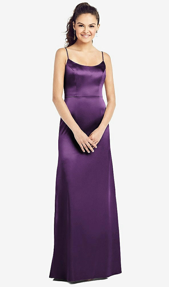 Front View - African Violet Slim Spaghetti Strap V-Back Trumpet Gown