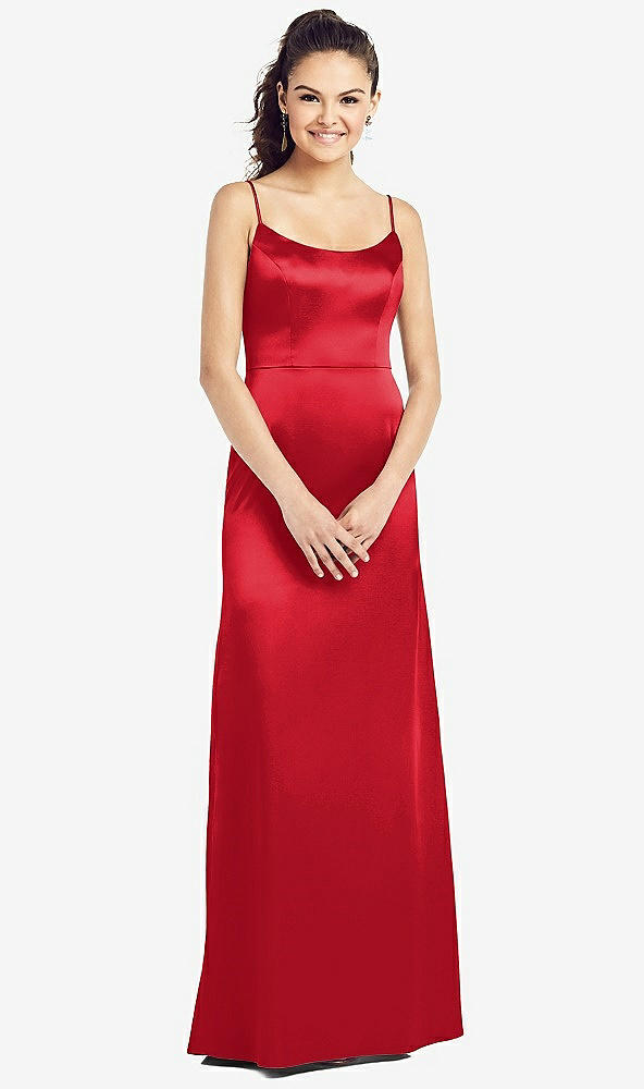 Front View - Parisian Red Slim Spaghetti Strap V-Back Trumpet Gown