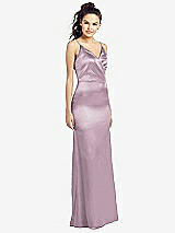 Front View Thumbnail - Suede Rose Slim Spaghetti Strap Wrap Bodice Trumpet Gown