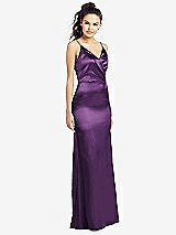 Front View Thumbnail - African Violet Slim Spaghetti Strap Wrap Bodice Trumpet Gown