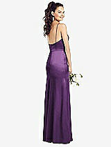 Rear View Thumbnail - African Violet Slim Spaghetti Strap Wrap Bodice Trumpet Gown