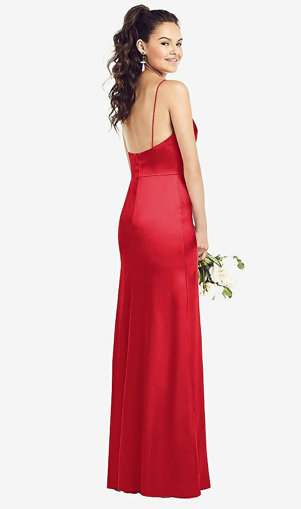 Back View - Parisian Red Slim Spaghetti Strap Wrap Bodice Trumpet Gown
