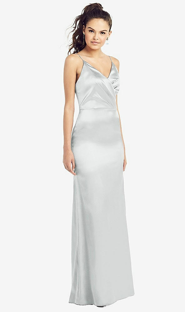 Front View - Sterling Slim Spaghetti Strap Wrap Bodice Trumpet Gown