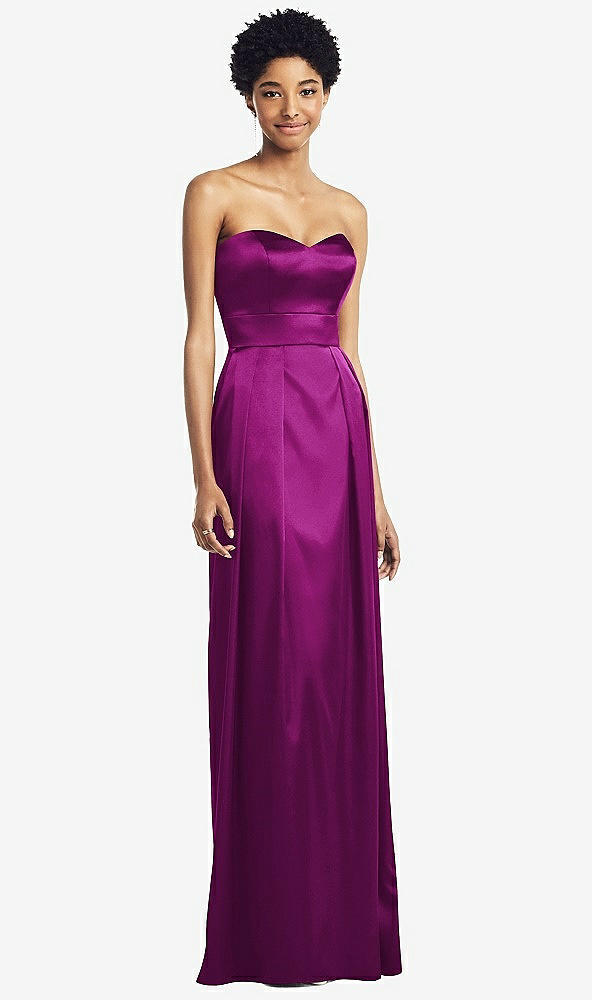 Front View - Persian Plum Sweetheart Strapless Pleated Skirt Dress with Pockets