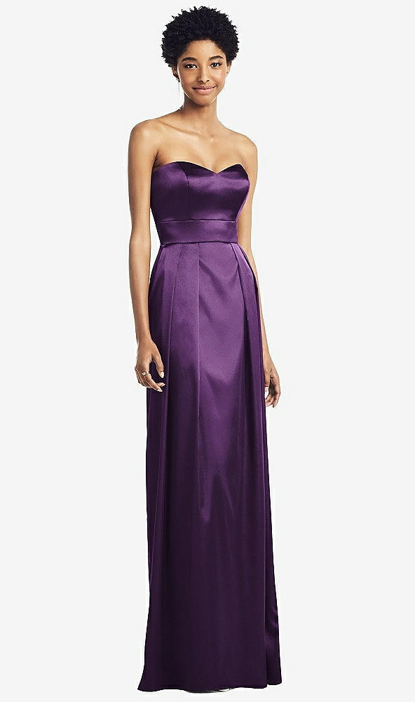 Front View - African Violet Sweetheart Strapless Pleated Skirt Dress with Pockets