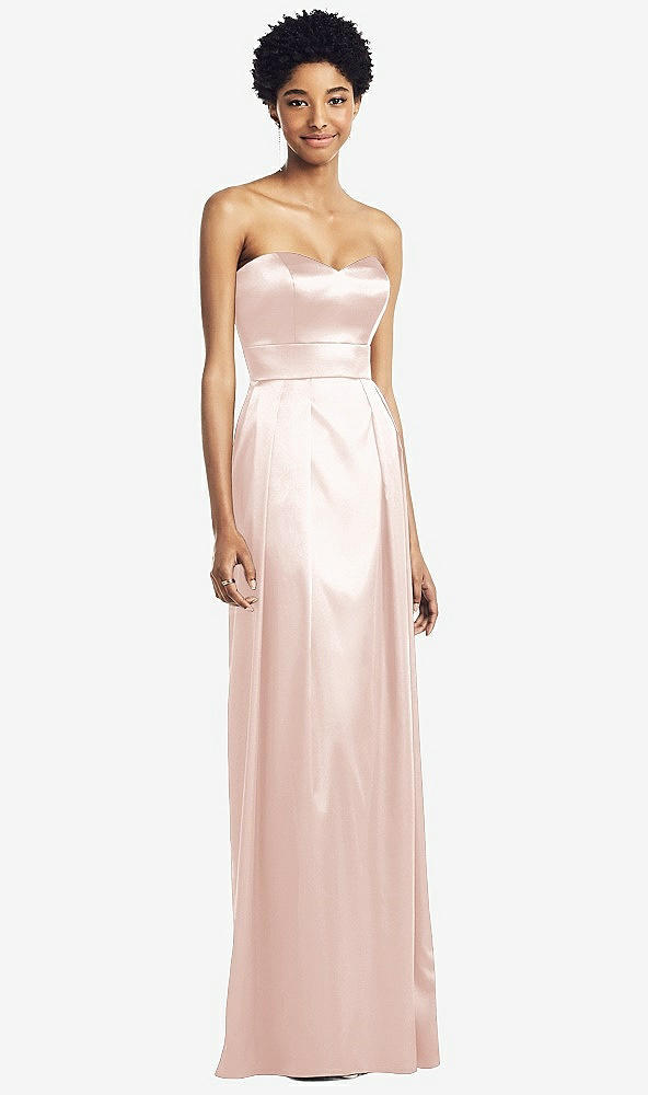 Front View - Blush Sweetheart Strapless Pleated Skirt Dress with Pockets