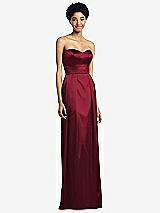 Front View Thumbnail - Burgundy Sweetheart Strapless Pleated Skirt Dress with Pockets