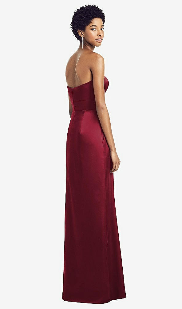 Back View - Burgundy Sweetheart Strapless Pleated Skirt Dress with Pockets