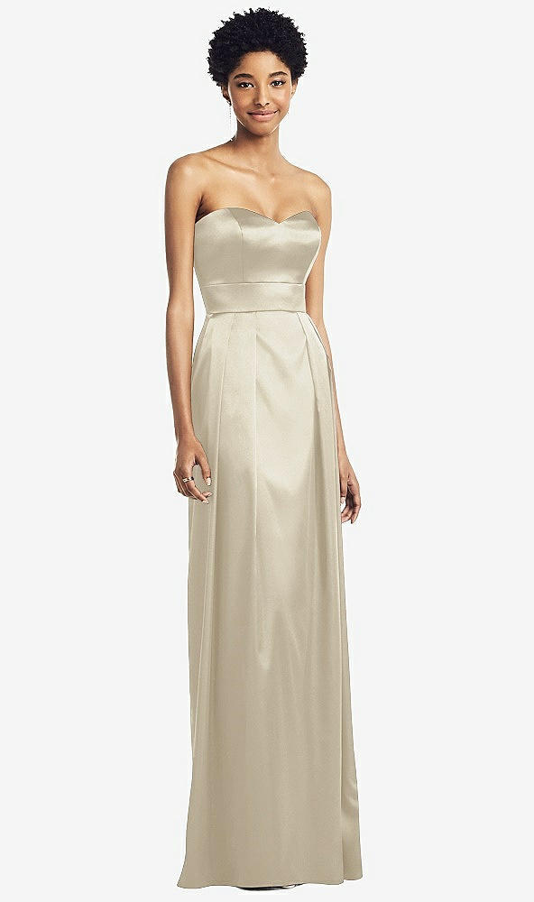 Front View - Champagne Sweetheart Strapless Pleated Skirt Dress with Pockets