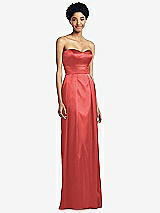 Front View Thumbnail - Perfect Coral Sweetheart Strapless Pleated Skirt Dress with Pockets