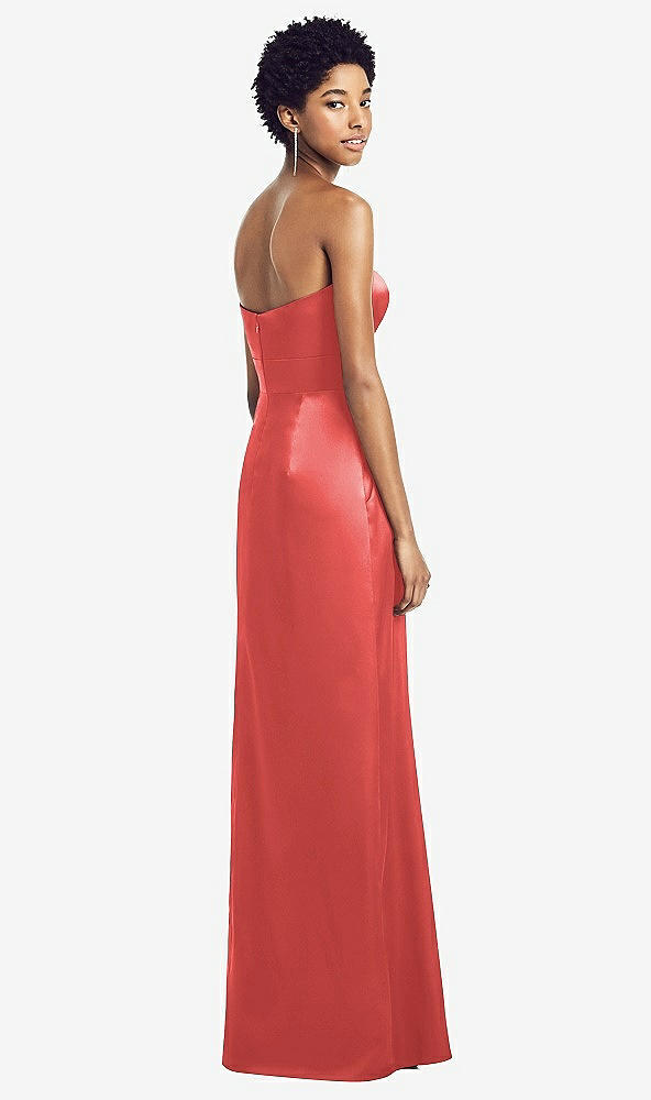 Back View - Perfect Coral Sweetheart Strapless Pleated Skirt Dress with Pockets