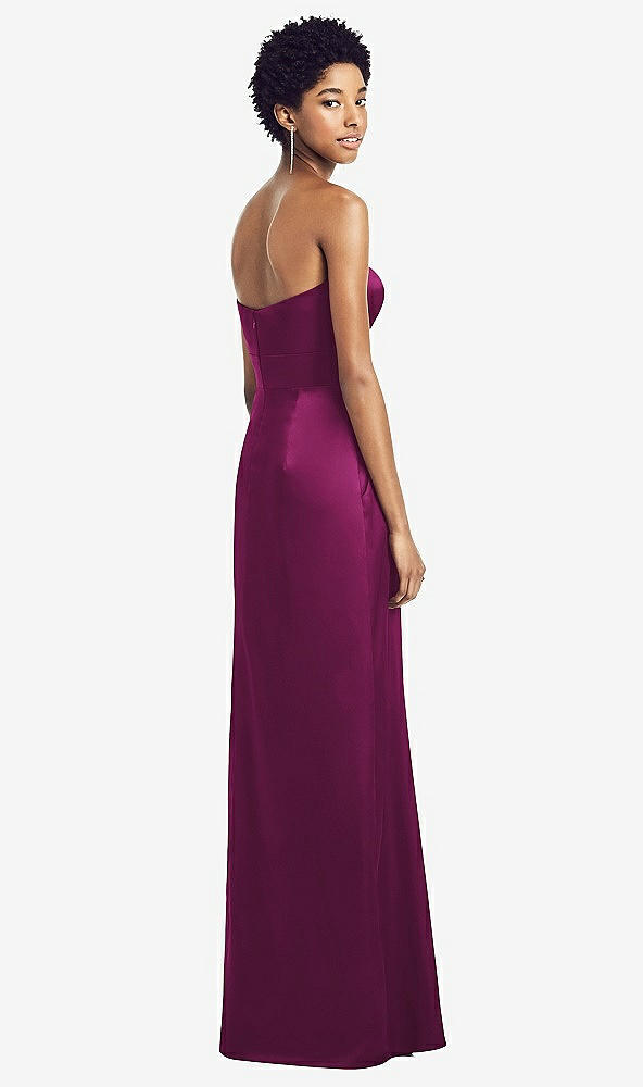 Back View - Merlot Sweetheart Strapless Pleated Skirt Dress with Pockets