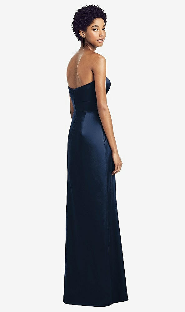 Back View - Midnight Navy Sweetheart Strapless Pleated Skirt Dress with Pockets