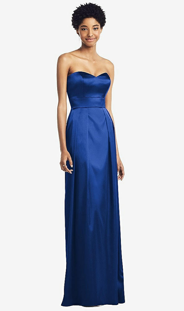 Front View - Sapphire Sweetheart Strapless Pleated Skirt Dress with Pockets