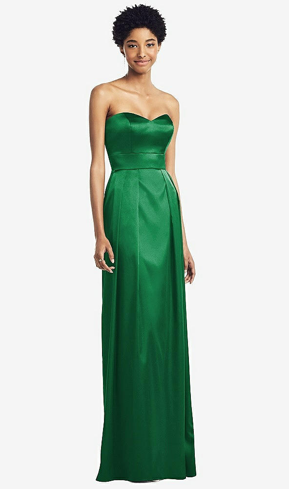 Front View - Shamrock Sweetheart Strapless Pleated Skirt Dress with Pockets