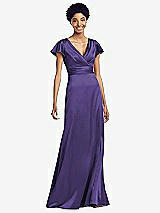 Front View Thumbnail - Regalia - PANTONE Ultra Violet Flutter Sleeve Draped Wrap Stretch Maxi Dress