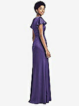 Rear View Thumbnail - Regalia - PANTONE Ultra Violet Flutter Sleeve Draped Wrap Stretch Maxi Dress