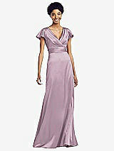 Front View Thumbnail - Suede Rose Flutter Sleeve Draped Wrap Stretch Maxi Dress