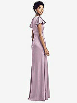 Rear View Thumbnail - Suede Rose Flutter Sleeve Draped Wrap Stretch Maxi Dress