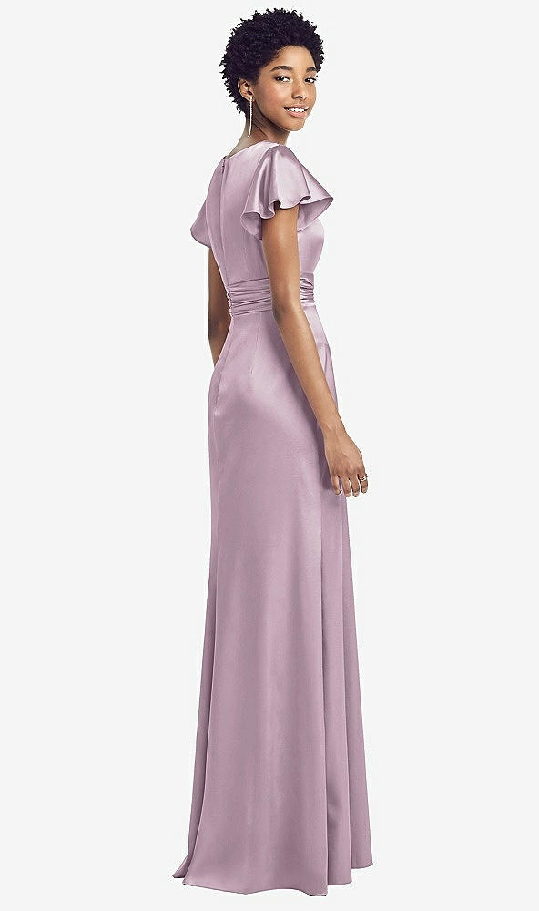 Back View - Suede Rose Flutter Sleeve Draped Wrap Stretch Maxi Dress