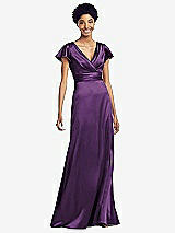 Front View Thumbnail - African Violet Flutter Sleeve Draped Wrap Stretch Maxi Dress
