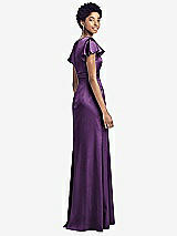Rear View Thumbnail - African Violet Flutter Sleeve Draped Wrap Stretch Maxi Dress