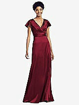Front View Thumbnail - Burgundy Flutter Sleeve Draped Wrap Stretch Maxi Dress