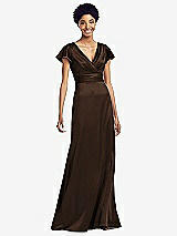 Front View Thumbnail - Espresso Flutter Sleeve Draped Wrap Stretch Maxi Dress