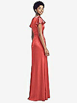 Rear View Thumbnail - Perfect Coral Flutter Sleeve Draped Wrap Stretch Maxi Dress