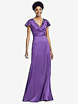 Front View Thumbnail - Pansy Flutter Sleeve Draped Wrap Stretch Maxi Dress
