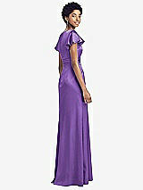 Rear View Thumbnail - Pansy Flutter Sleeve Draped Wrap Stretch Maxi Dress
