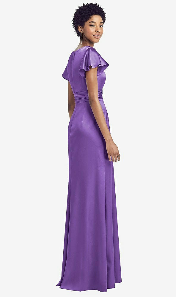 Back View - Pansy Flutter Sleeve Draped Wrap Stretch Maxi Dress