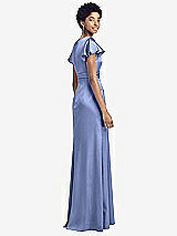 Rear View Thumbnail - Periwinkle - PANTONE Serenity Flutter Sleeve Draped Wrap Stretch Maxi Dress