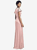 Rear View Thumbnail - Rose - PANTONE Rose Quartz Flutter Sleeve Draped Wrap Stretch Maxi Dress