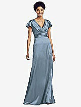 Front View Thumbnail - Slate Flutter Sleeve Draped Wrap Stretch Maxi Dress