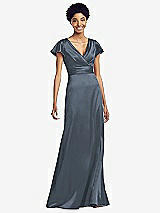 Front View Thumbnail - Silverstone Flutter Sleeve Draped Wrap Stretch Maxi Dress